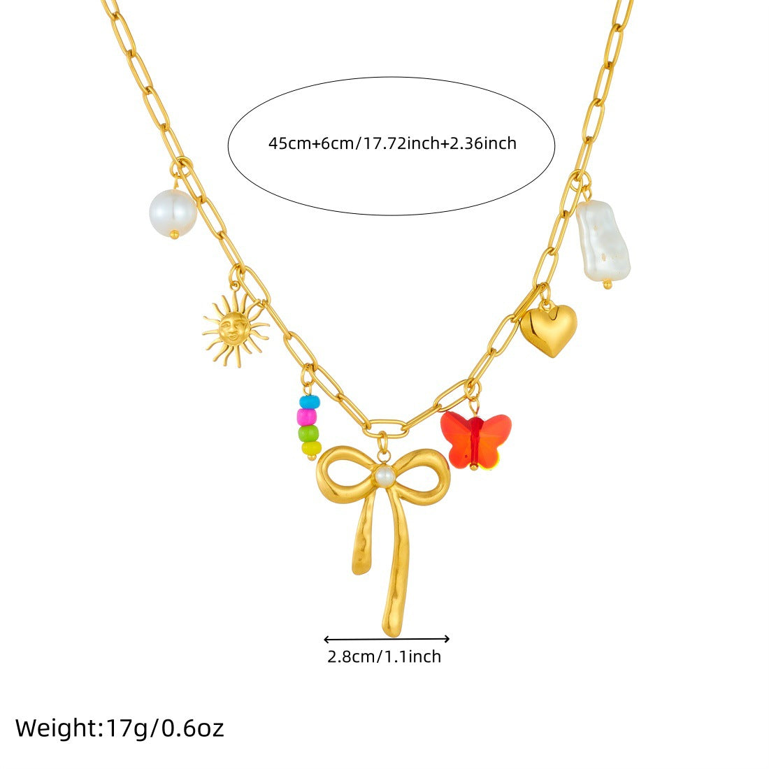 Gold Plated Stainless Steel Butterfly Necklace with Bow Knot for Women