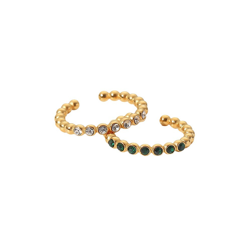 Anillo de Acero Inoxidable Estilo INS Geométrico con Chapado en Oro de 18K y Detalles de Zirconia Blanca o Verde para Mujer