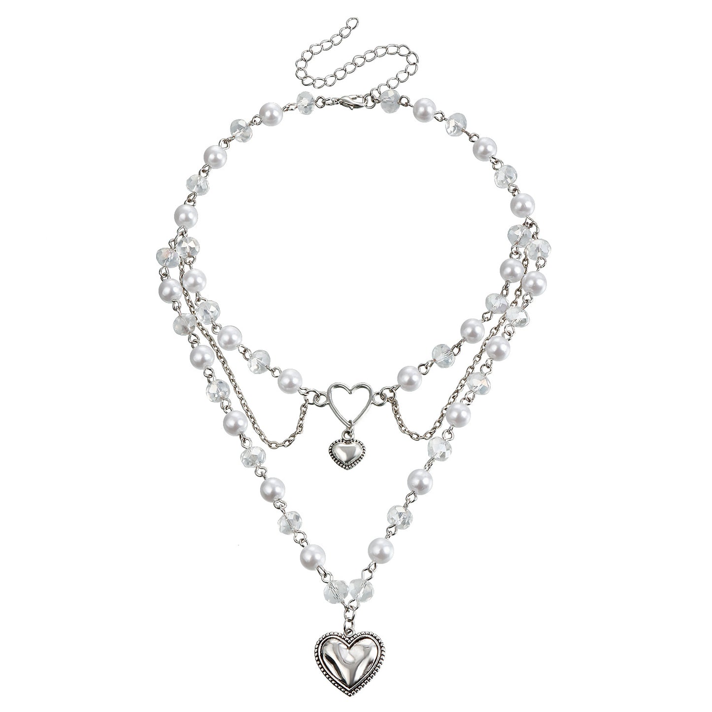 Minimalist Double-Layer Heart Cross Pendant Necklace for Women with Alloy Construction and Electroplated Finish
