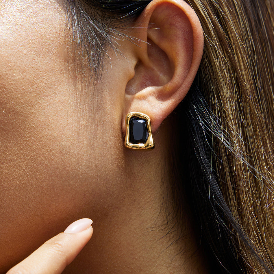 Orecchini a perno geometrici minimalisti in acciaio inossidabile con intarsio di strass da donna, ipoallergenici e resistenti allo sbiadimento