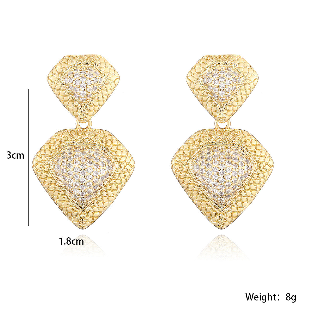 Minimalist Irregular Geometric Copper Earrings with 18K Gold Plating and Zircon Inlay for Women