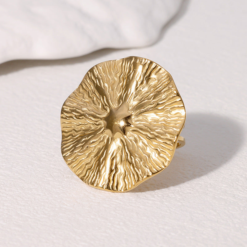 Anello regolabile rotondo geometrico retrò in acciaio inossidabile da donna con finitura placcata Anello di moda ispirato alla Francia dall'estetica fredda e minimalista