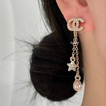 Elegant Gold Plated Brass Geometric Star Teardrop Letter Earrings with 925 Sterling Silver Posts for Women