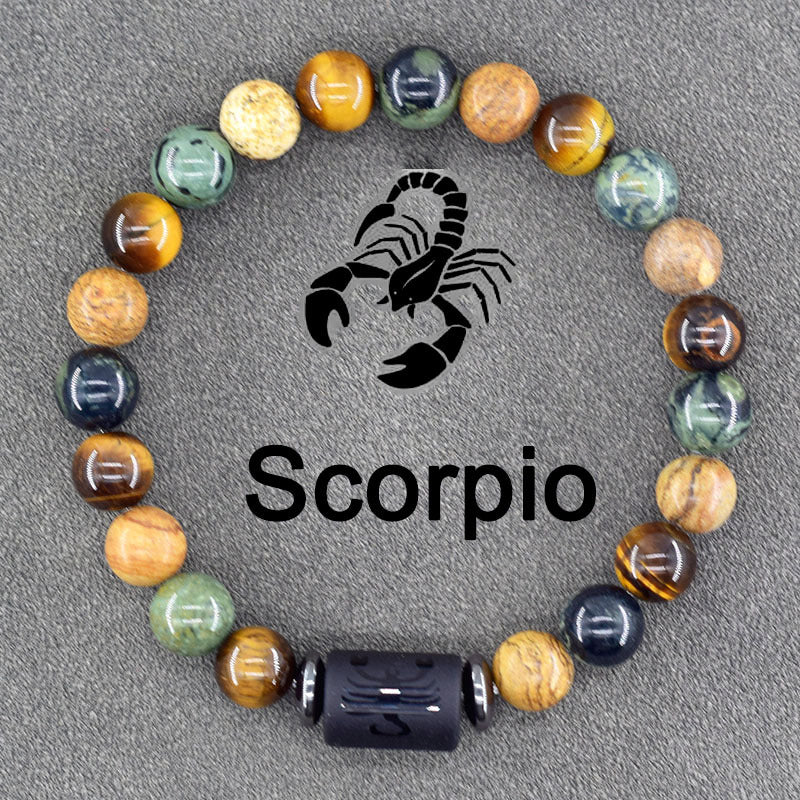 Classic Unisex Natural Stone Zodiac Beaded Bracelet