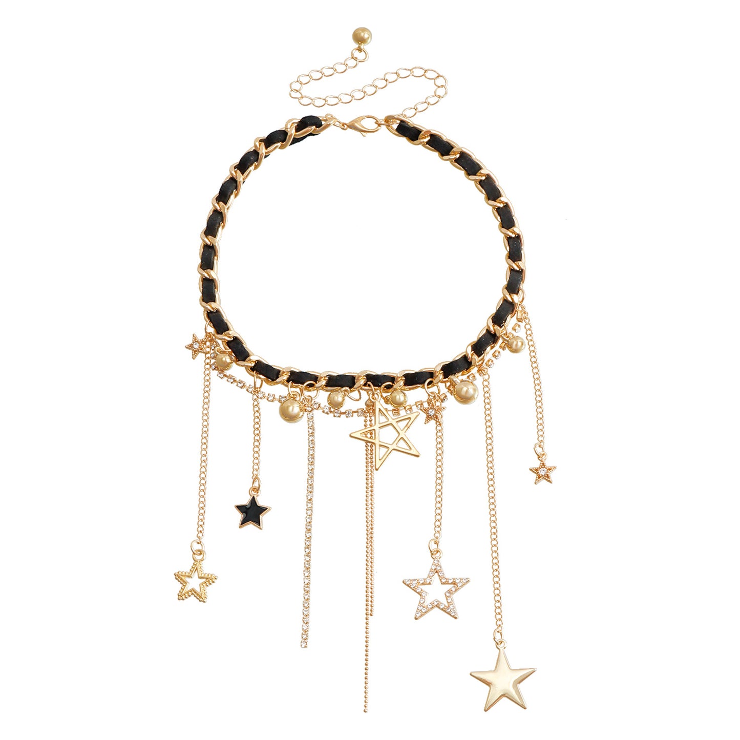 Fashionable Minimalist Star-Shaped Alloy Pendant Choker Necklace for Women with Rhinestone Accents and Plated Finish
