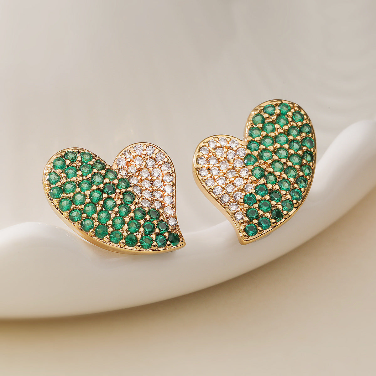 Minimalist Heart-Shaped Copper Earrings with 18K Gold Plating and Micro-Paved Zirconia for Women