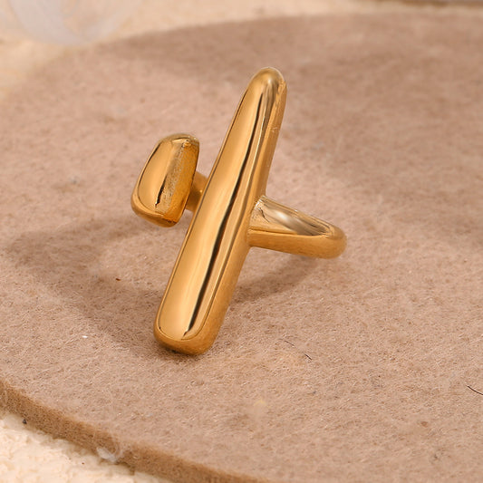 Anello da donna minimalista geometrico in acciaio inossidabile placcato oro 18 carati