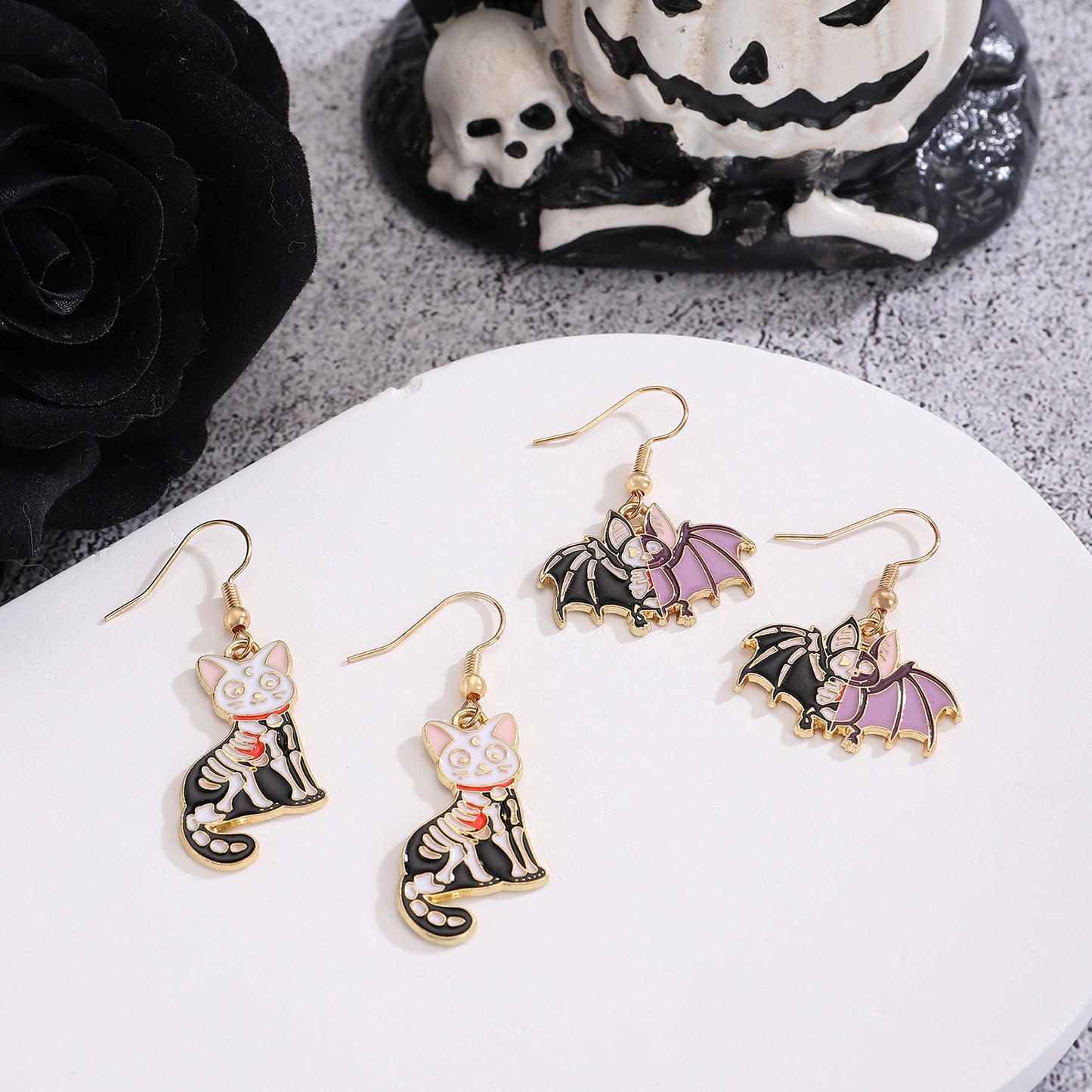 Halloween Cartoon Animal Earrings for Women Zinc Alloy Electroplated Fashion Ear Hooks with Rabbit Bat and Cat Designs