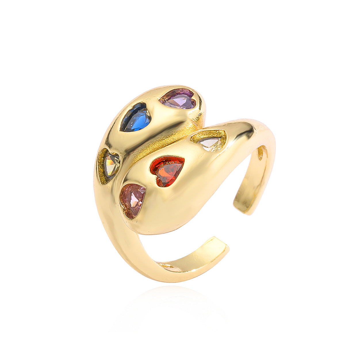 Anello Minimalista a Cuore Aperto Geometrico da Donna in Rame con Placcatura in Oro e Intarsi in Zirconi