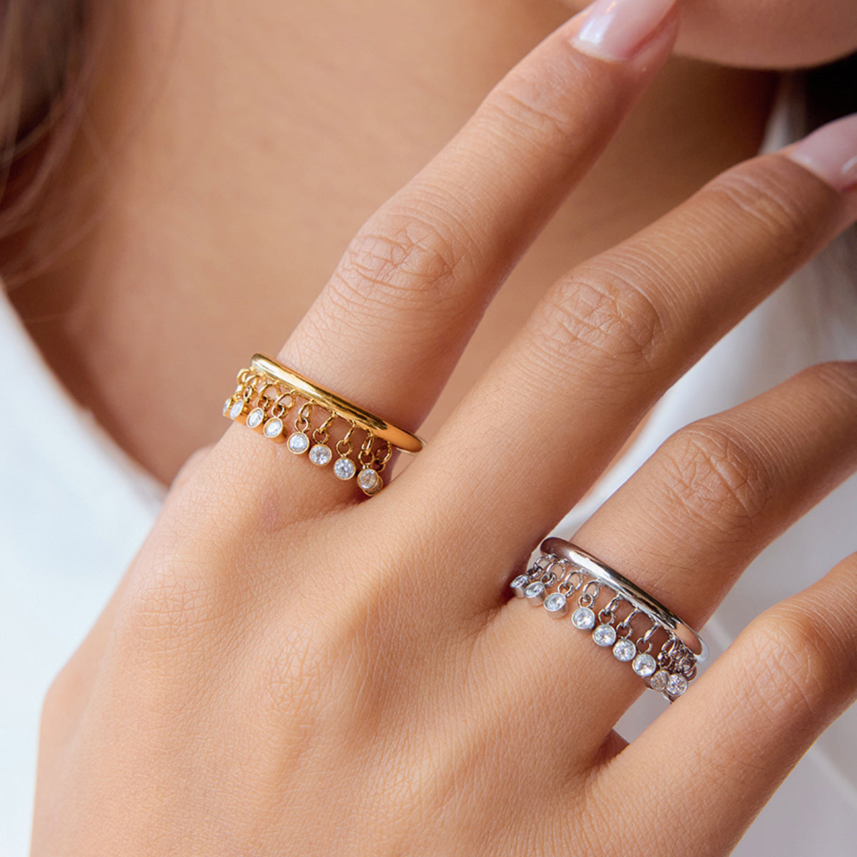 Geometric Tassel Titanium Steel Ring with Plating Finish for Women, Hypoallergenic Fashion Jewelry with Luxe Minimalist Appeal