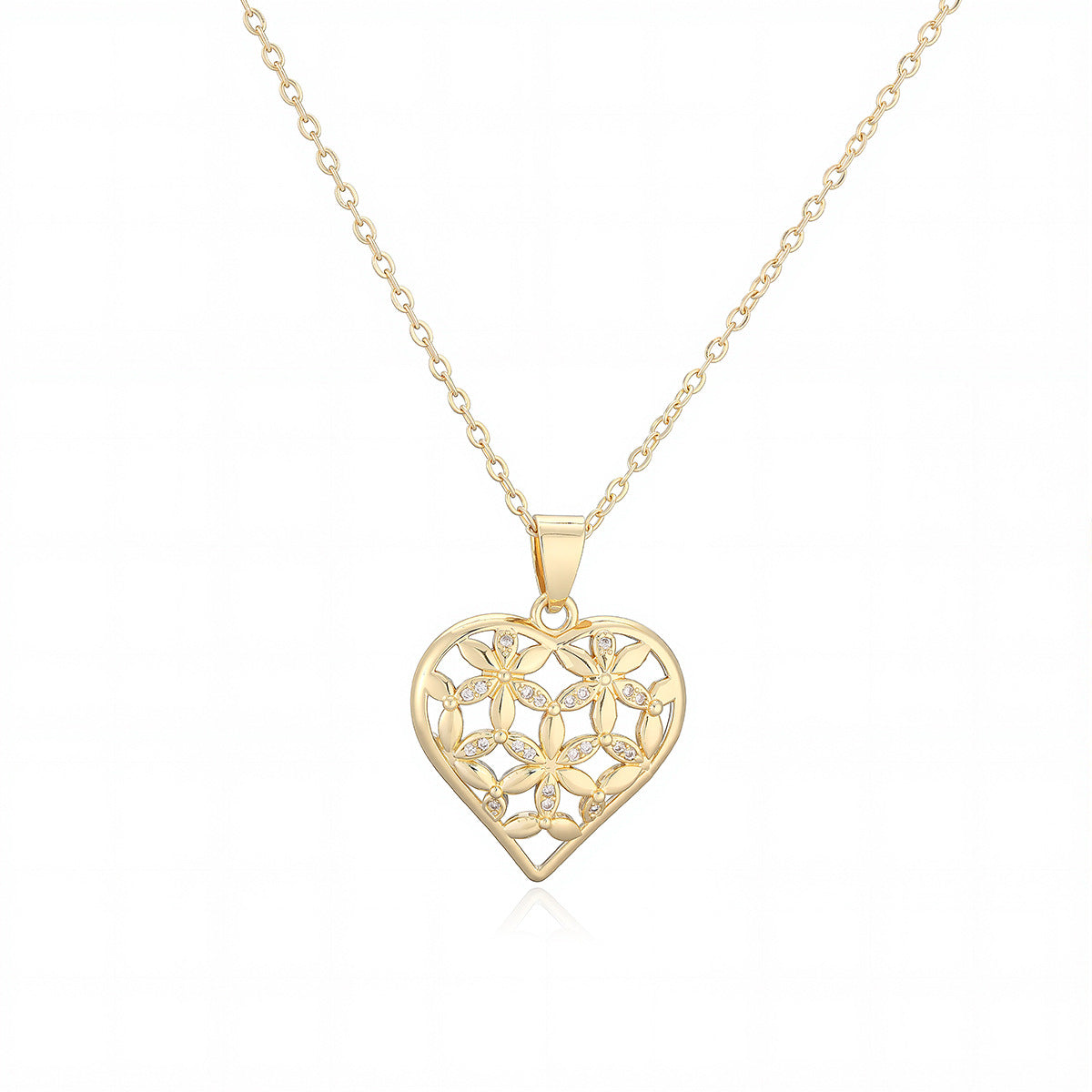 Minimalist Elegant 18K Gold Plated Heart Cubic Zirconia Pendant Necklace for Women