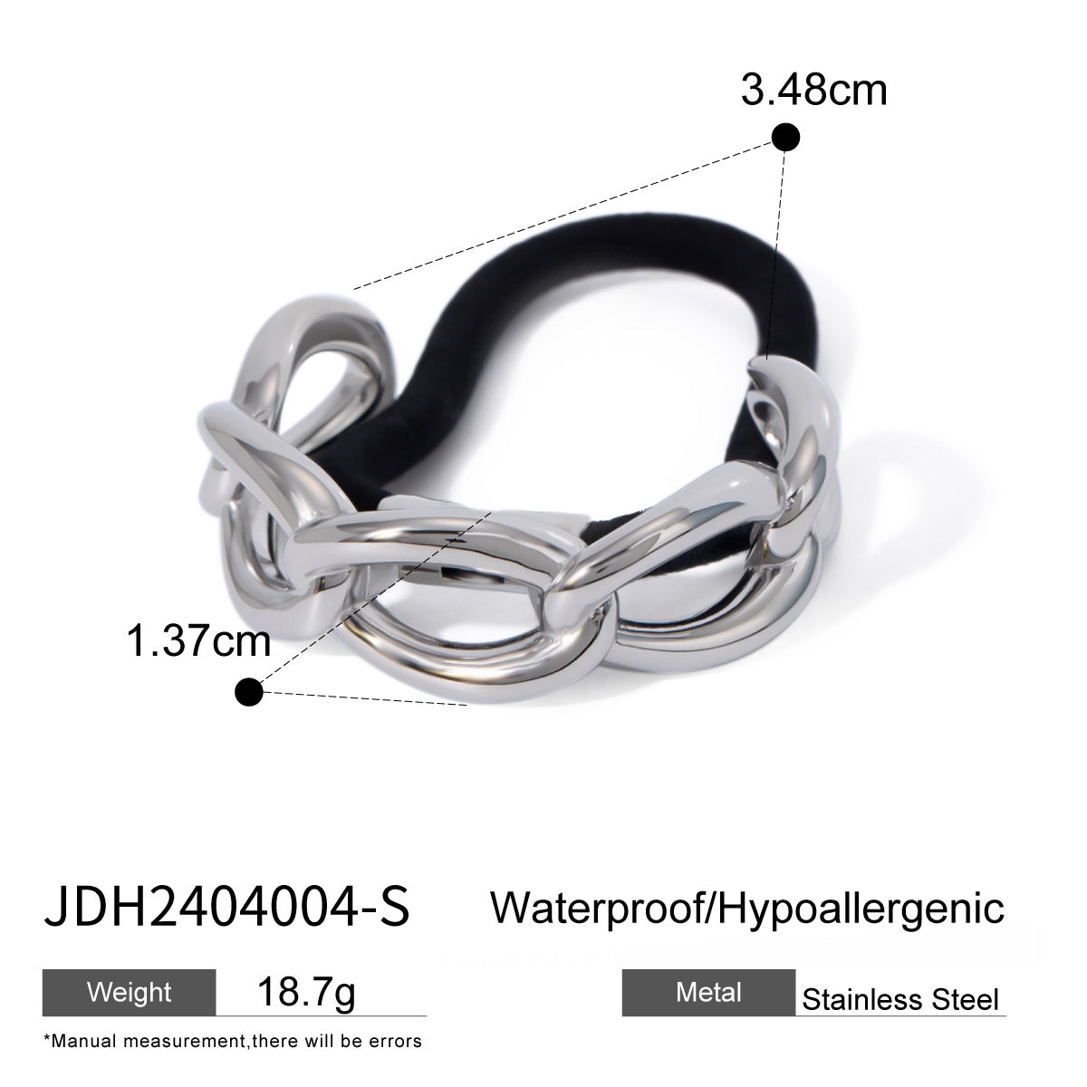 Ins Style 18K Gold Plated Stainless Steel Geometric U-Shape Black Elastic Hair Rope
