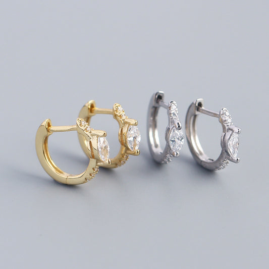 Minimalist Geometric S925 Sterling Silver Stud Earrings with Round and Oval Cubic Zirconia Inlay