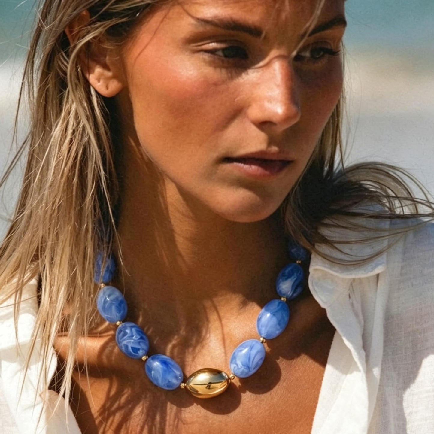 Bohemian Minimalist Geometric Resin Beaded Necklace for Women Casual Cable Chain Choker