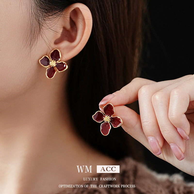 Vintage Floral Earrings with Enamel Finish in Alloy with Stainless Steel Posts for Women
