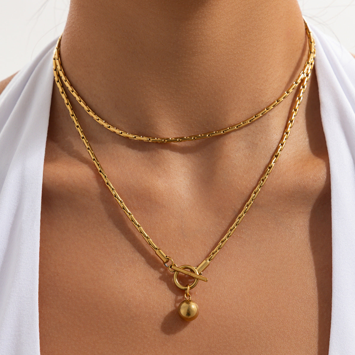 Hip-hop Minimalist Geometric Stainless Steel Pendant Necklace with 18K Gold Plated Chain OT Clasp for Women