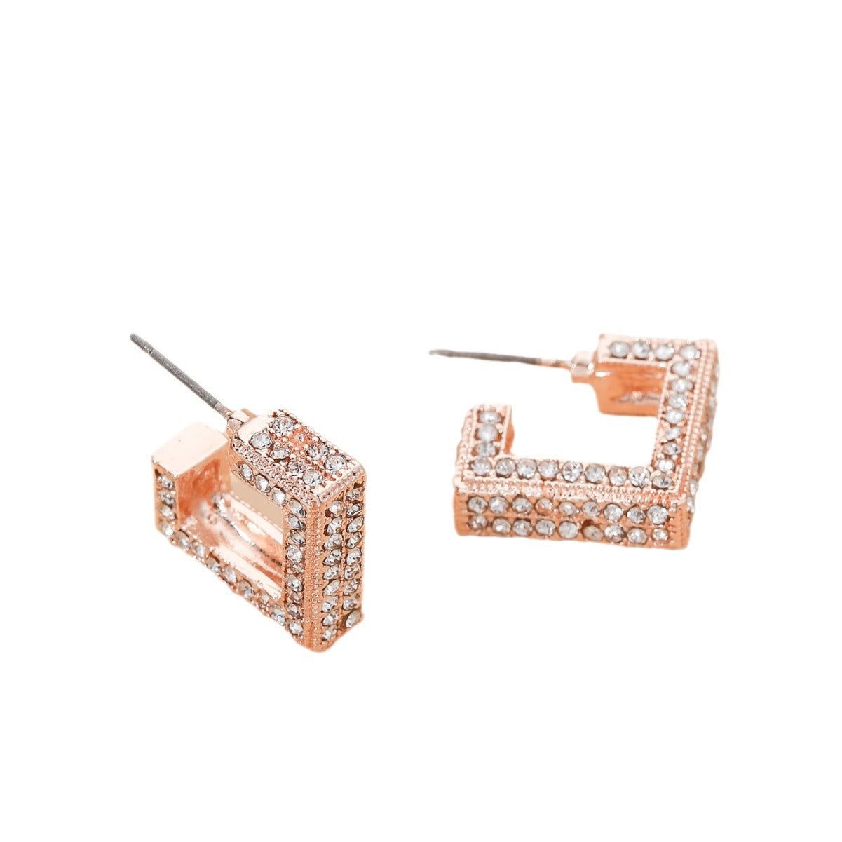 Pendientes de tuerca cuadrados geométricos minimalistas de cobre con diamantes de imitación y postes de acero inoxidable para mujer