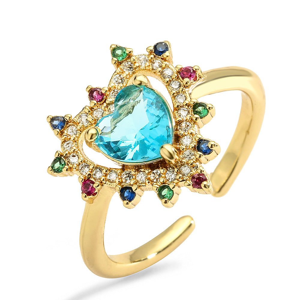 Elegante Anello a Cuore in Rame Placcato Oro 18K con Intarsio di Zirconi per Donne, Fascia Sottile Ispirata al Vintage