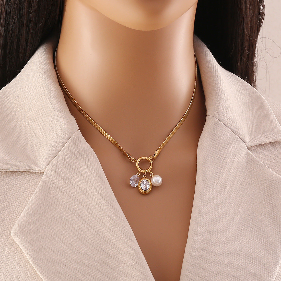 Elegant Heart Bow Stainless Steel Plated Necklace Charm Bar for Women