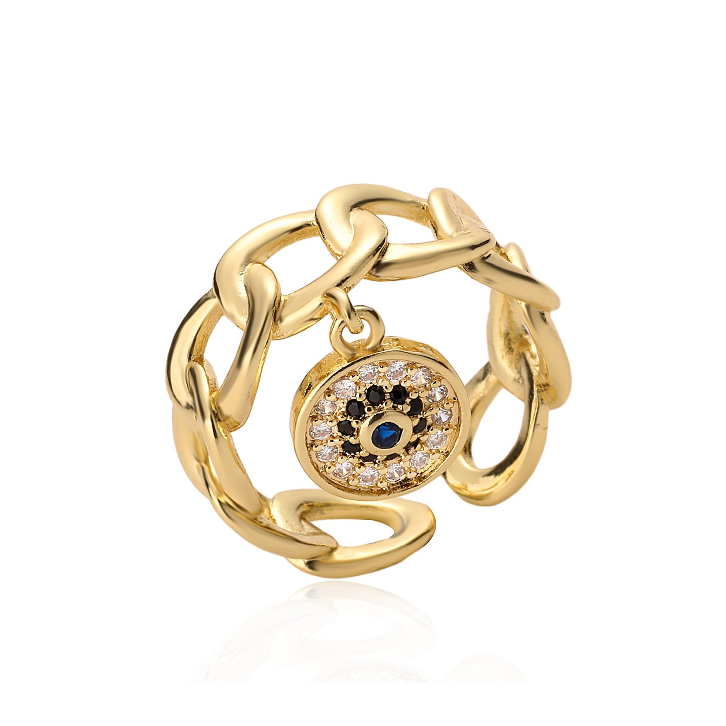 Minimalist Geometric Evil Eye Pendant Ring for Women in Copper with 18K Gold Plating and Micro-Paved Zircon