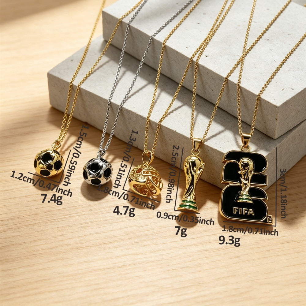Sporty Plated Brass Soccer Trophy Pendant Necklace for Women
