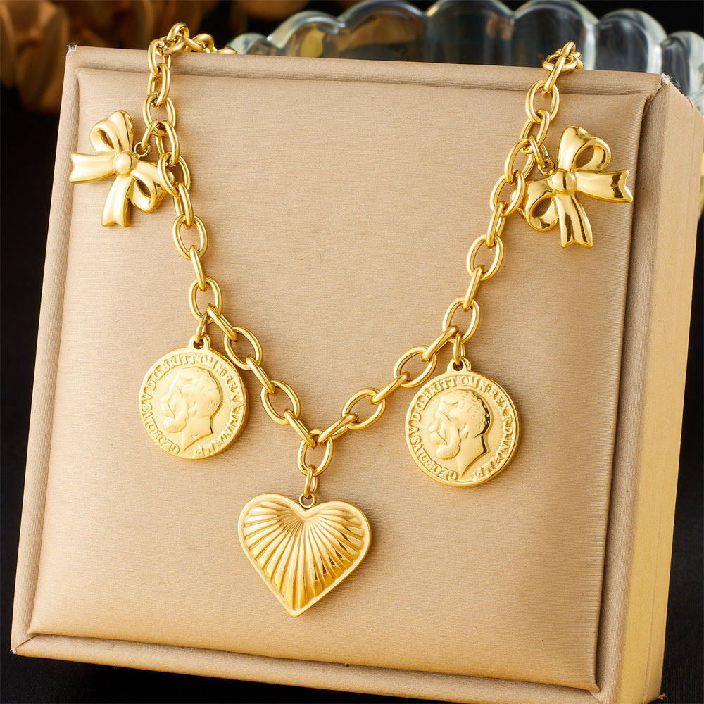 Elegant Stainless Steel Drip Oil Moon Sun Flower Pendant Necklace with Cable Chain for Women
