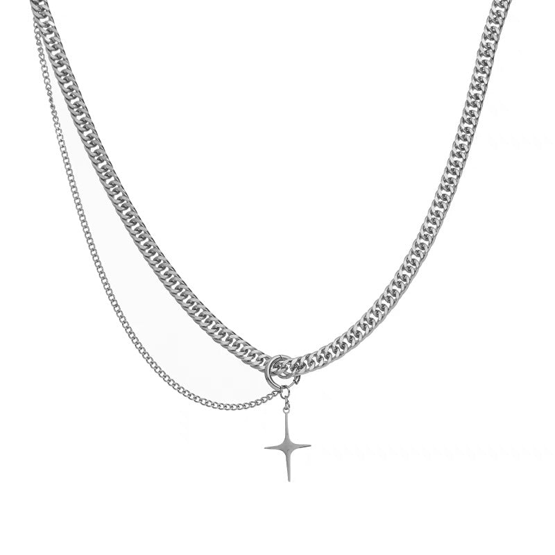 Collana Minimalista con Ciondolo a Croce in Acciaio al Titanio con Catena Cubana Lucida Unisex per Abbigliamento Casual