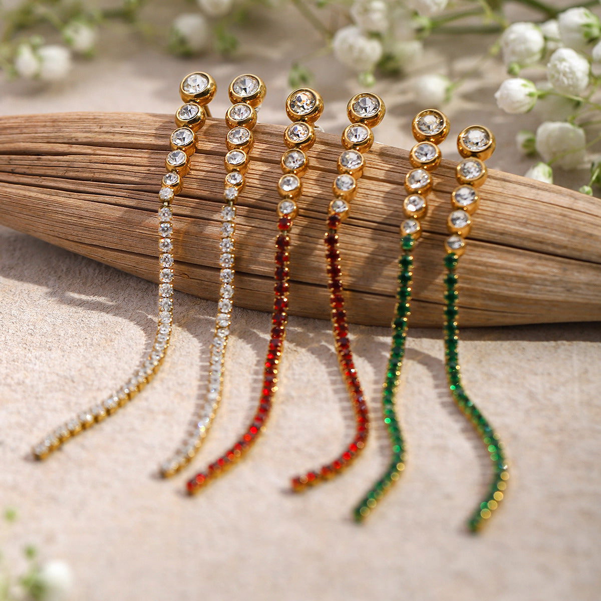 Minimalist Stainless Steel Earrings with 18K Gold Plating and Zirconia Fringe Design for Women
