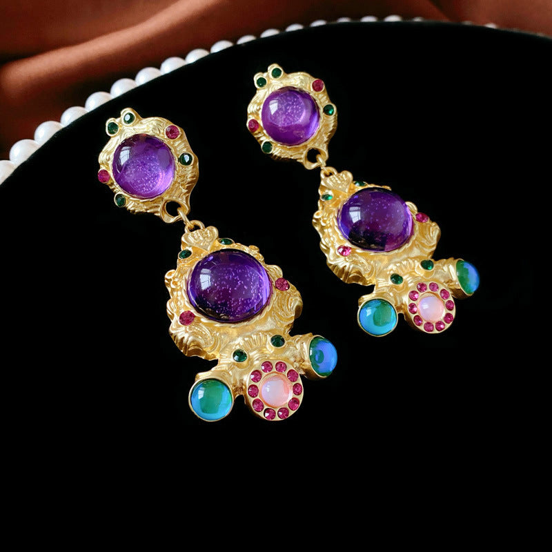 Vintage-Style Geometric Stud Earrings in Copper with Electroplated Finish for Women
