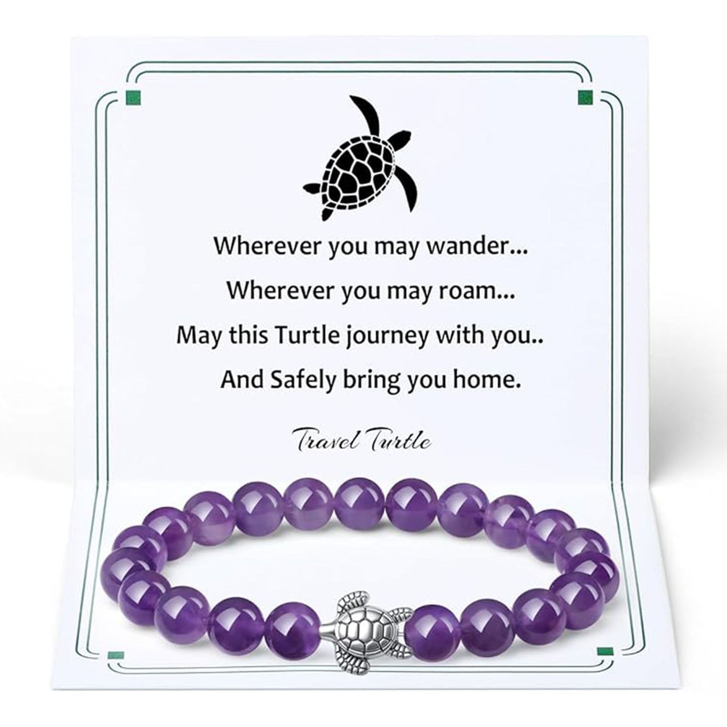 Unisex Tiger Eye Amethyst Rose Quartz Turtle Beaded Bracelet