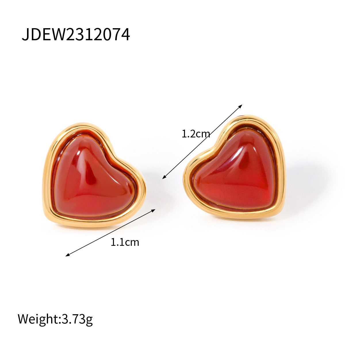 Minimalist Geometric Stainless Steel Earrings with 18K Gold Plating and Red Heart Inlay for Women