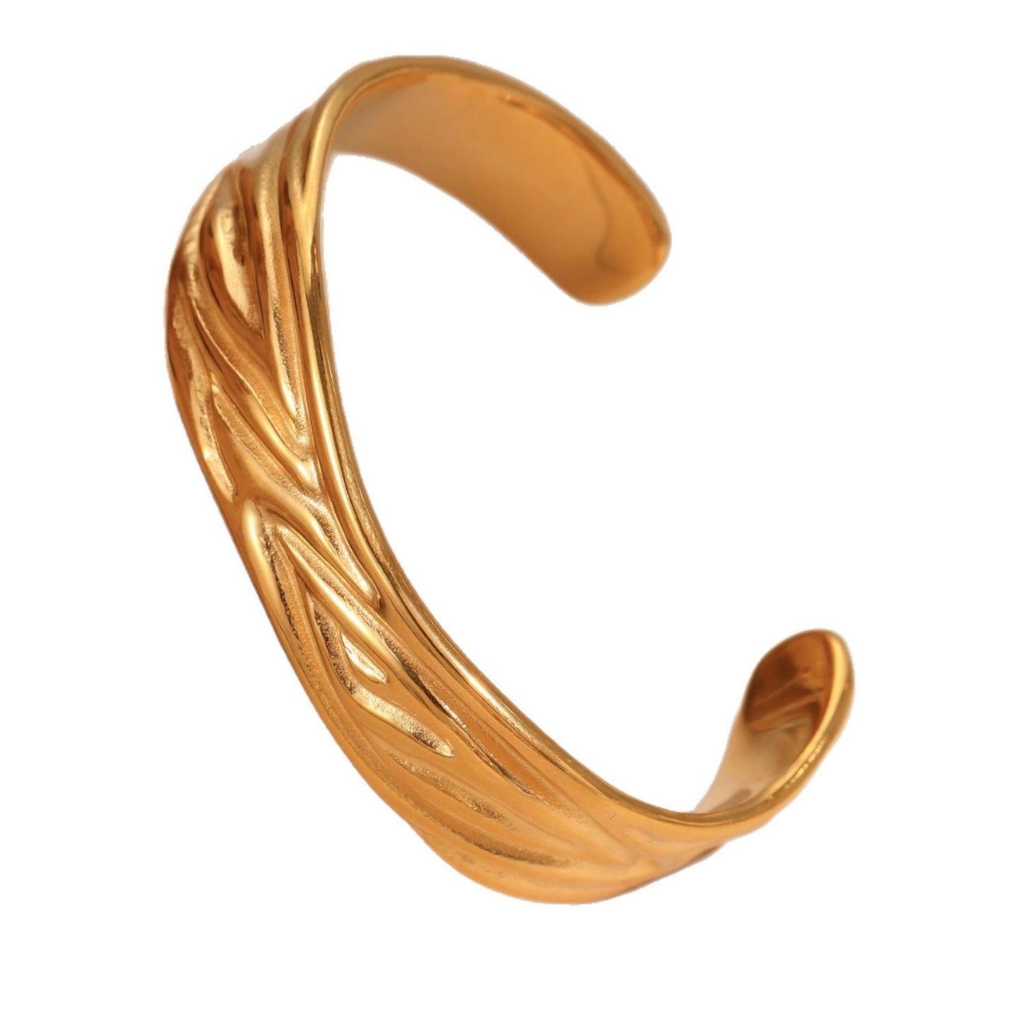 Bracciale Geometrico in Acciaio al Titanio con Placcatura in Oro 18K da Donna, Gioiello a Cerchio Aperto Elegante Adatto all'Ufficio