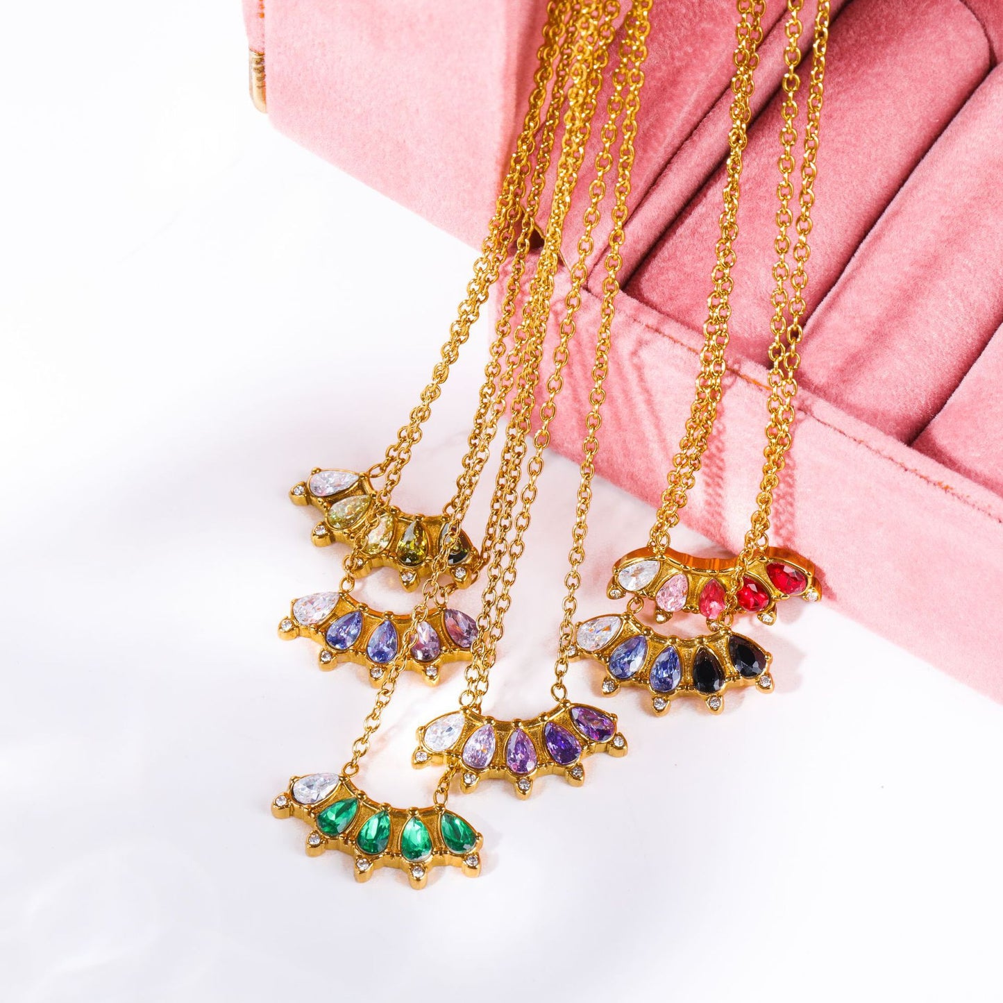 Vintage Geometric Stainless Steel Choker Necklace with 18K Gold Plating and Birthstone Accents