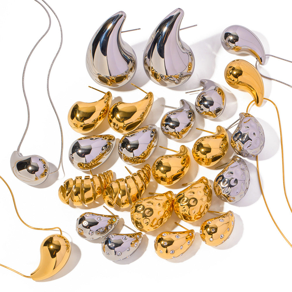 18K Gold Plated Teardrop Titanium Steel Earrings for Women