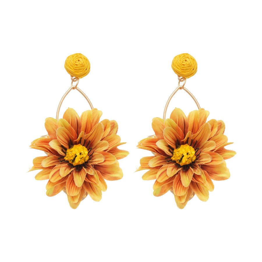 Pendientes de botón florales de tela hechos a mano para mujer con postes de acero, joyería elegante y minimalista