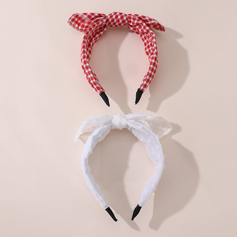 Diadema de tela a cuadros para niñas con forma de orejas de conejo y borde de encaje, accesorio antideslizante para el cabello para niñas