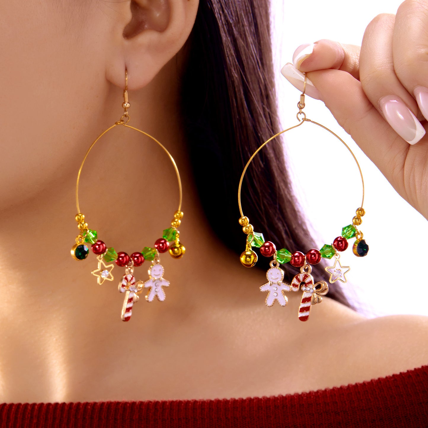 Pendientes de gancho con colgante de Papá Noel de Navidad exagerados con diamantes de imitación para mujer, chapados en aleación