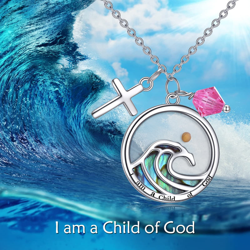 Minimalist Faith Cross Pendant Necklace in Stainless Steel with Wavy Circular Design and Electroplated Finish for Unisex Daily Wear