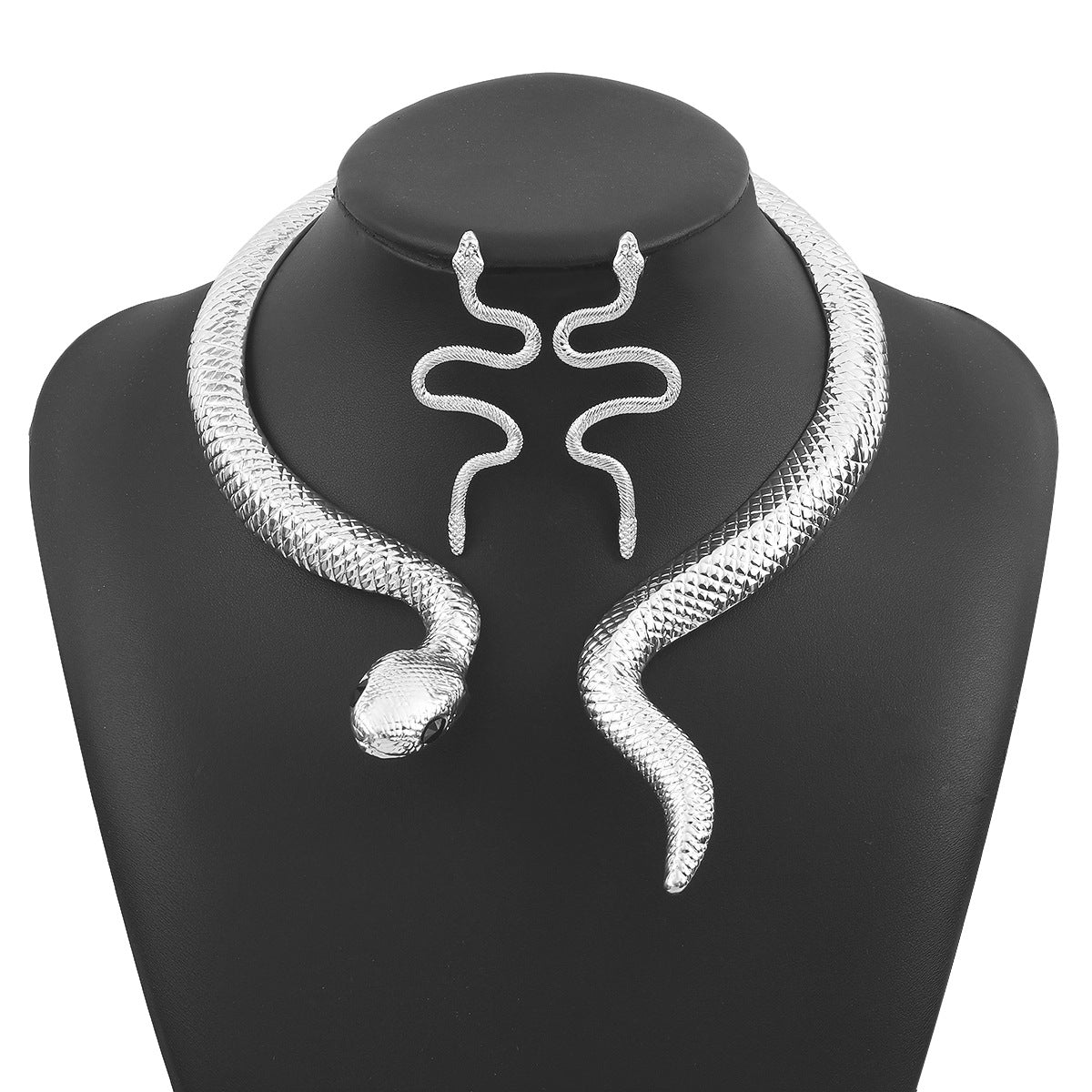 Oversized Retro Snake-Shaped Alloy Necklace and Earrings Set with Plated Finish for Unisex Wear