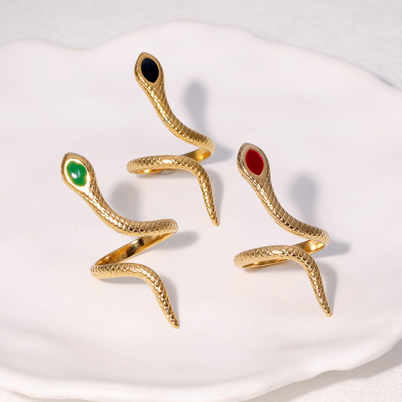 Anello Aperto Minimalista a Forma di Serpente in Acciaio Inossidabile Placcato per Donna