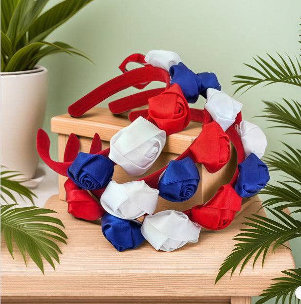 Sweet Floral Fabric Rose Headband for Patriotic Party
