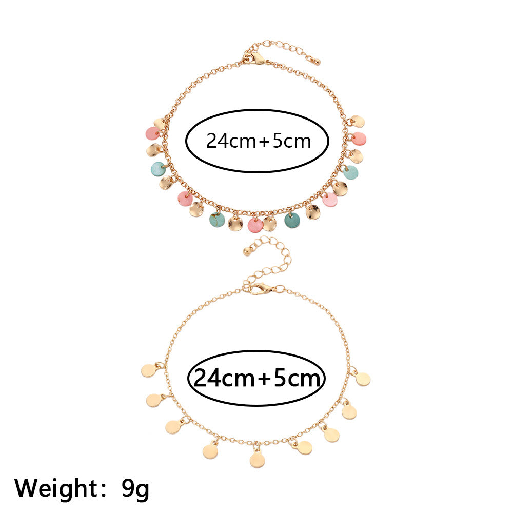 Minimalist Geometric Round Alloy Anklet Set with Disc Pendants for Women