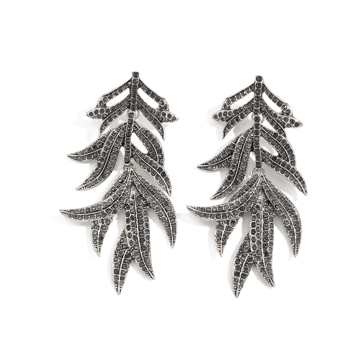 Luxury Elegant Rhinestone Inlaid Leaf Shape Zinc Alloy Plated Earrings for Women