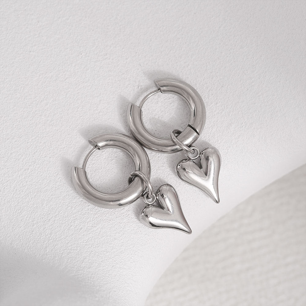Vintage-Inspired Stainless Steel Heart-Shaped Earrings with Detachable Ear Hooks for Women, Minimalist and Elevated 3D Design