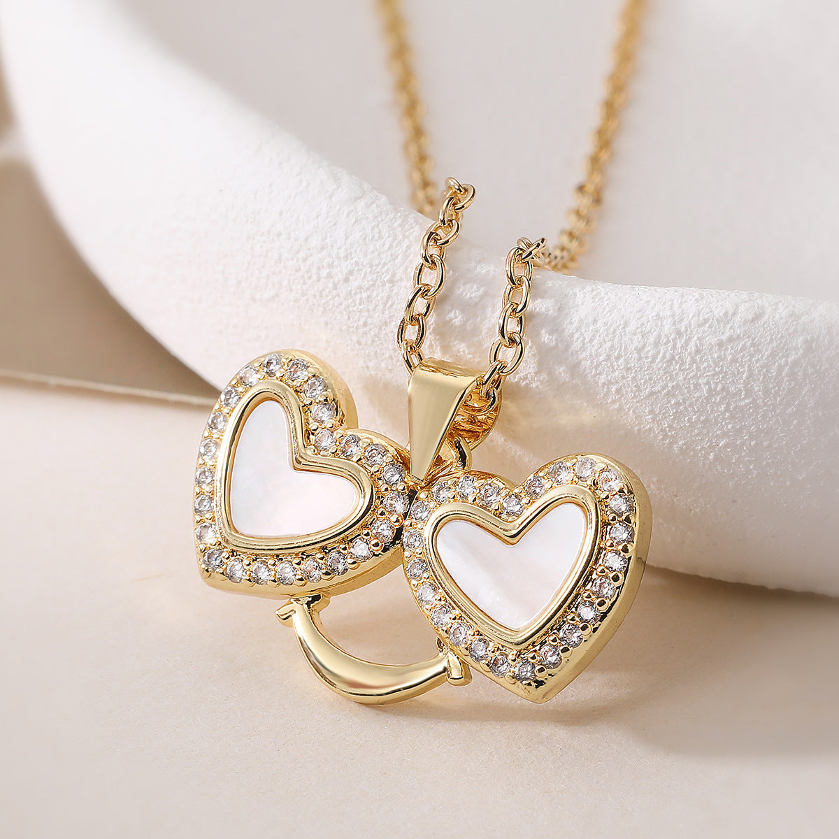 Minimalist 18K Gold Plated Brass Heart Necklace with Cubic Zirconia for Women