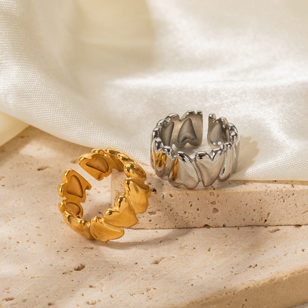 Fashion Ins Style 18K Gold Plated Stainless Steel Heart Geometric Open Ring for Women