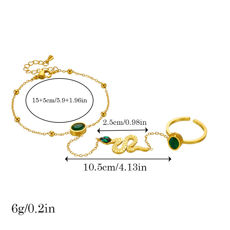 Set Anello Aperto e Bracciale in Acciaio Inossidabile Placcato Oro Stile OL alla Moda con Dettagli a Catena Snake