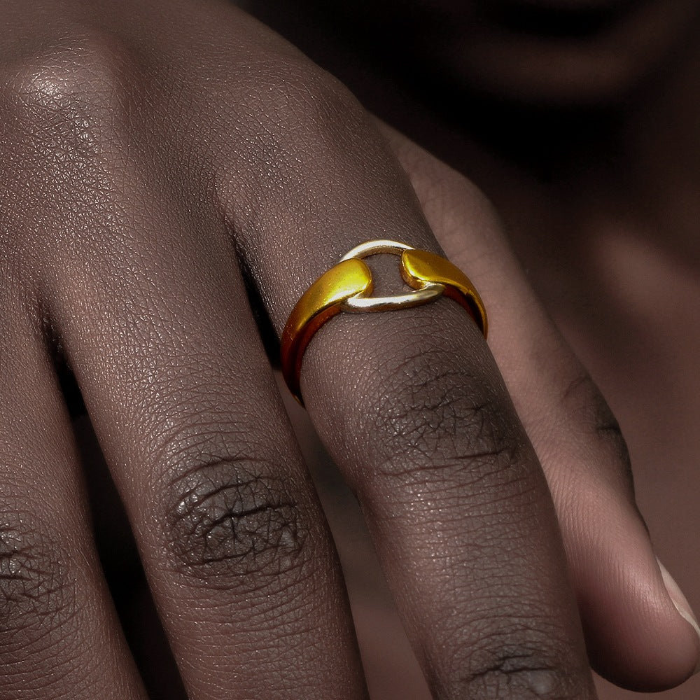 Anello da donna in acciaio inossidabile placcato oro 18 carati, design geometrico e minimalista