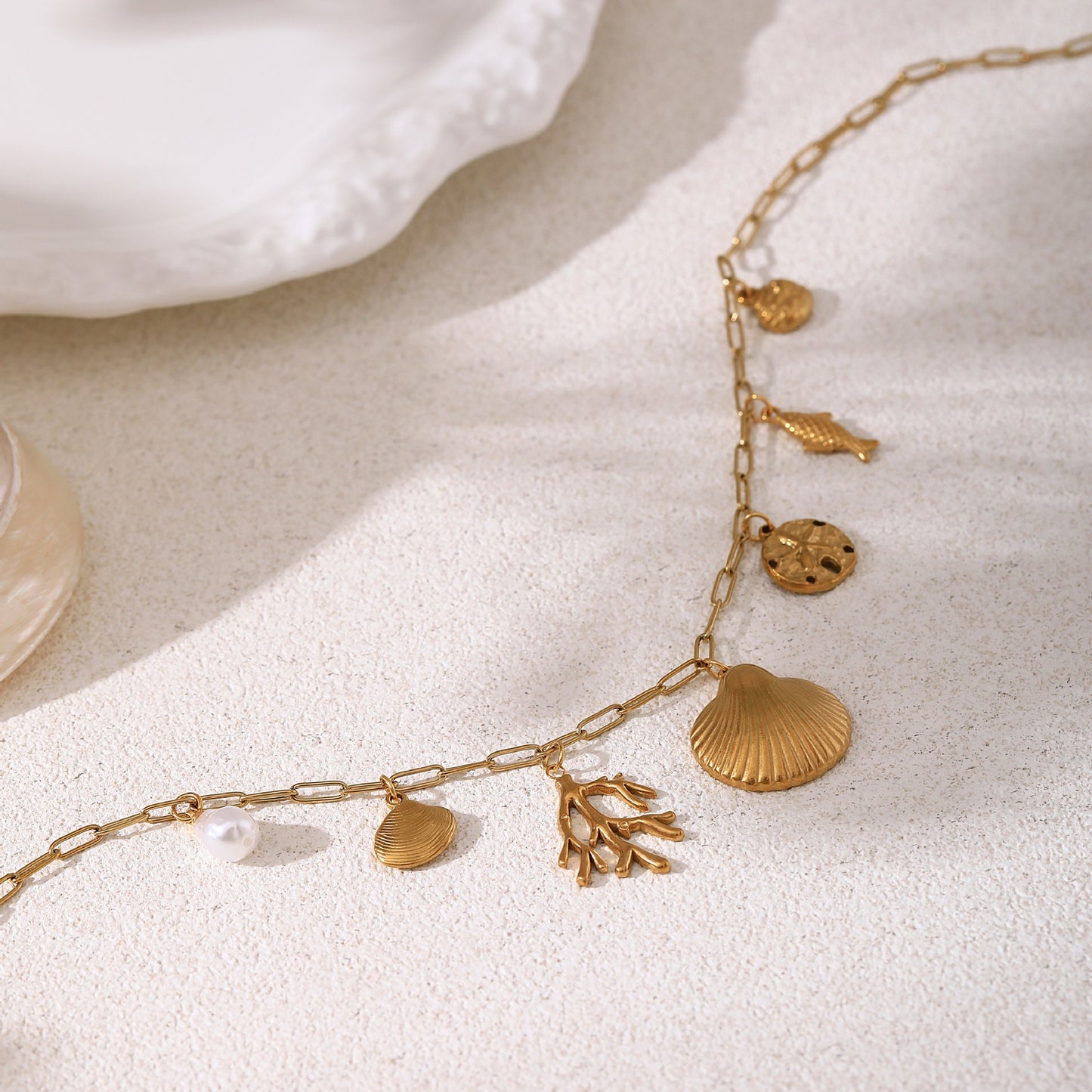 Beach Style 18K Gold Plated Stainless Steel Shell Fish Irregular Necklace