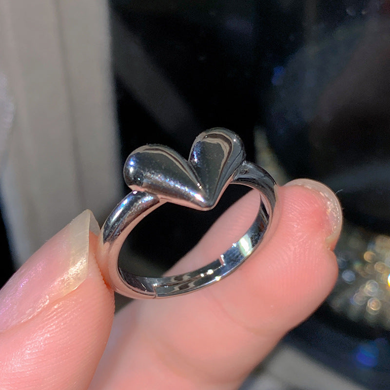 Sweet Elegant Heart Butterfly Brass Ring with Cubic Zirconia Handmade Adjustable